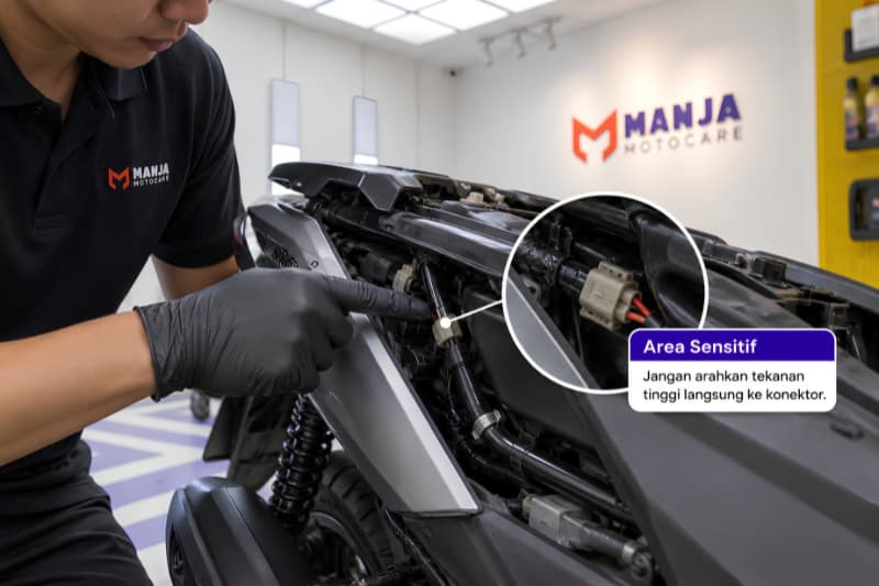 Inspeksi awal motor sebelum proses cuci motor Inspeksi awal motor sebelum proses cuci motor