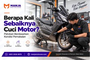 Teknisi Manja Motocare memeriksa kondisi motor untuk menentukan kapan motor perlu dicuci