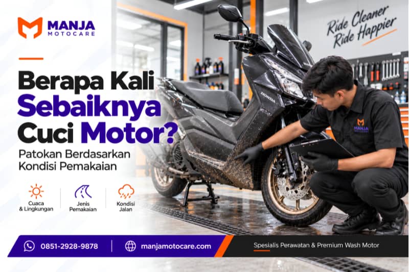Teknisi Manja Motocare memeriksa kondisi motor untuk menentukan kapan motor perlu dicuci